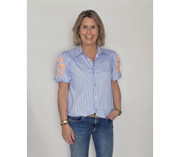 BLOUSE FLOWER blauw/oranje