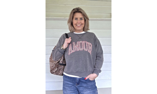 SWEATER AMOUR grijs/roze