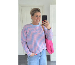 STREEP SHIRT blauw/roze