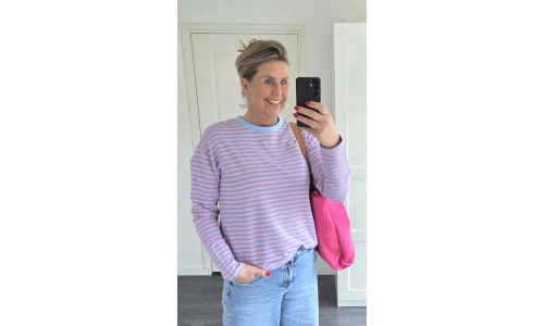 STREEP SHIRT blauw/roze