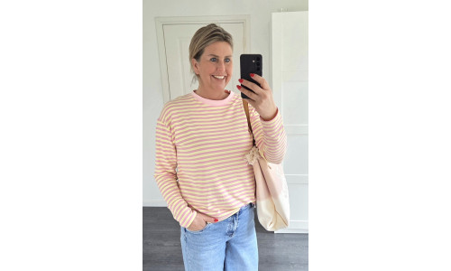 STREEP SHIRT roze/geel