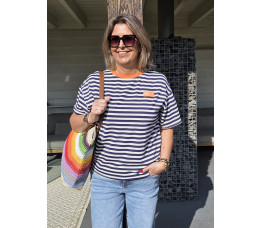 STREEP T-SHIRT blauw/wit/oranje STREEP T-SHIRT blauw/wit/oranje