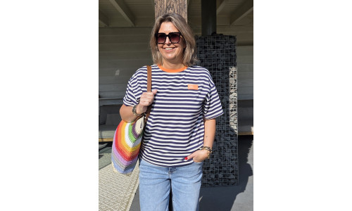 STREEP T-SHIRT  blauw/wit/oranje
