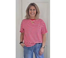 STREEP T-SHIRT rood/licht roze