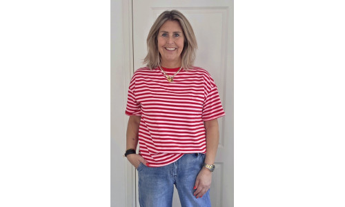 STREEP T-SHIRT rood/licht roze