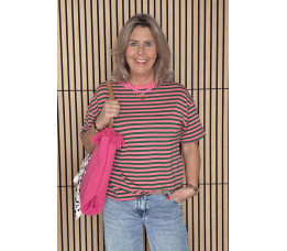 STREEP T-SHIRT roze/groen