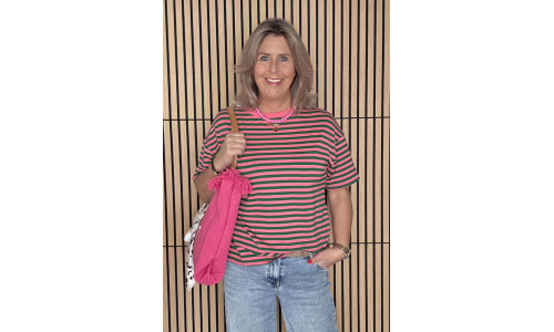 STREEP T-SHIRT roze/groen