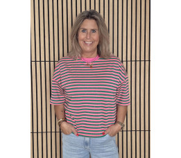 STREEP SHIRT GLITTER groen/roze STREEP SHIRT GLITTER groen/roze