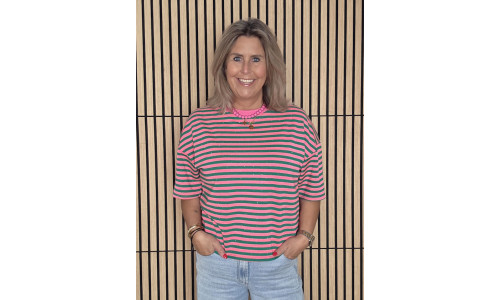 STREEP SHIRT GLITTER groen/roze