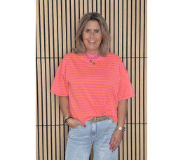 STREEP SHIRT GLITTER oranje/roze