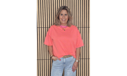 STREEP SHIRT GLITTER oranje/roze
