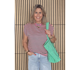 STREEP SHIRT KAPMOUW groen/roze