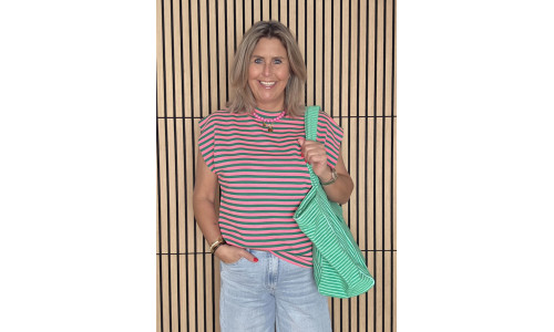 STREEP SHIRT KAPMOUW groen/roze