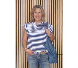 STREEP SHIRT KAPMOUW kobalt/licht roze