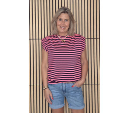 STREEP SHIRT KAPMOUW blauw/roze