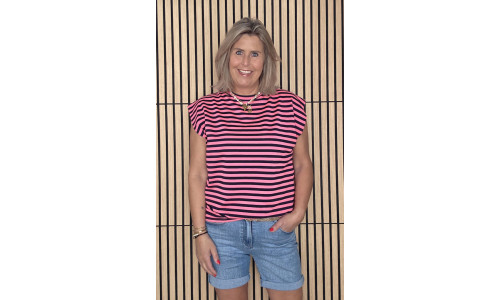 STREEP SHIRT KAPMOUW blauw/roze STREEP SHIRT KAPMOUW blauw/roze