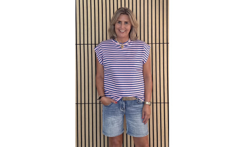 STREEP SHIRT KAPMOUW roze/kobalt