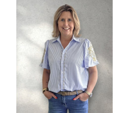 BLOUSE AMBER licht blauw/wit